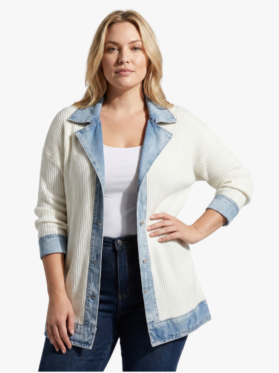 Juliette - Cardigan a coste con dettagli in denim
