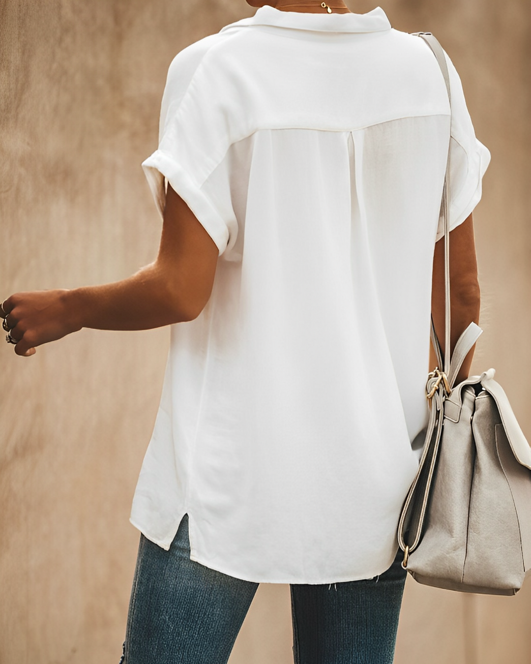 Katina - Blusa a maniche corte con collo corto, morbida al tatto