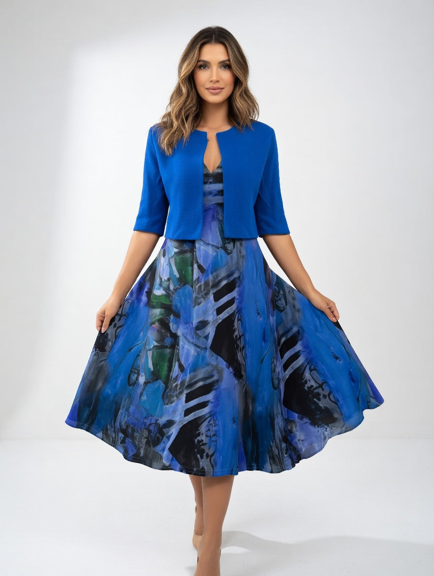Avelot - Coordinato con abito midi stampato di lusso e bolero