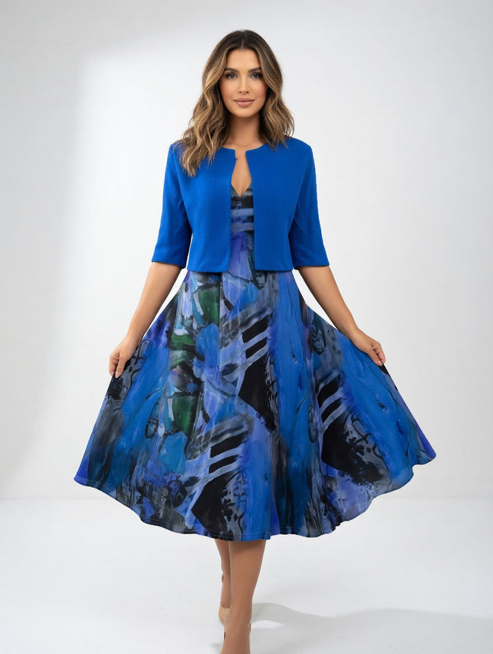 Avelot - Coordinato con abito midi stampato di lusso e bolero