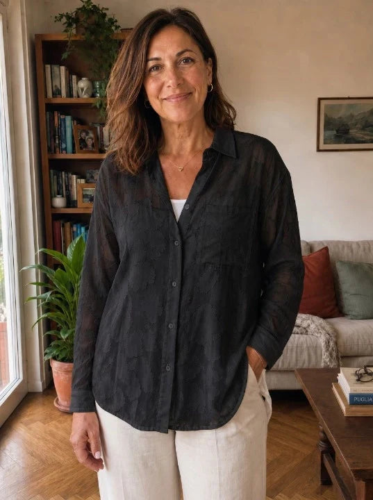 Claribel - Camicia leggera a maniche lunghe con motivo floreale testurizzato