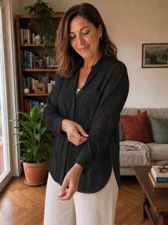 Claribel - Camicia leggera a maniche lunghe con motivo floreale testurizzato
