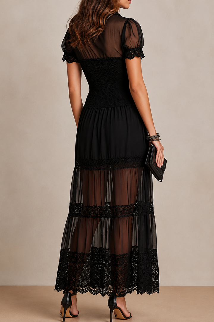 Faylora - Abito in pizzo con maniche trasparenti ed eleganti