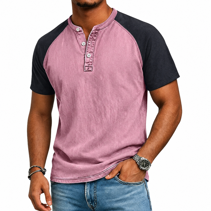 Edgehill - T-shirt Henley a lavaggio vintage