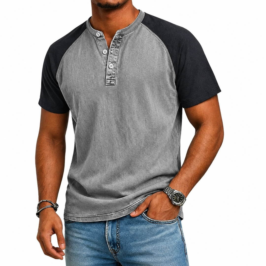 Edgehill - T-shirt Henley a lavaggio vintage
