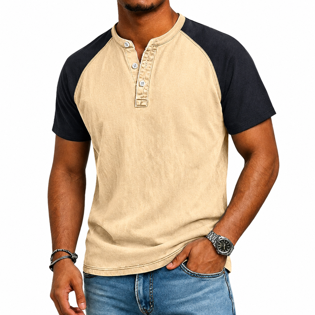 Edgehill - T-shirt Henley a lavaggio vintage