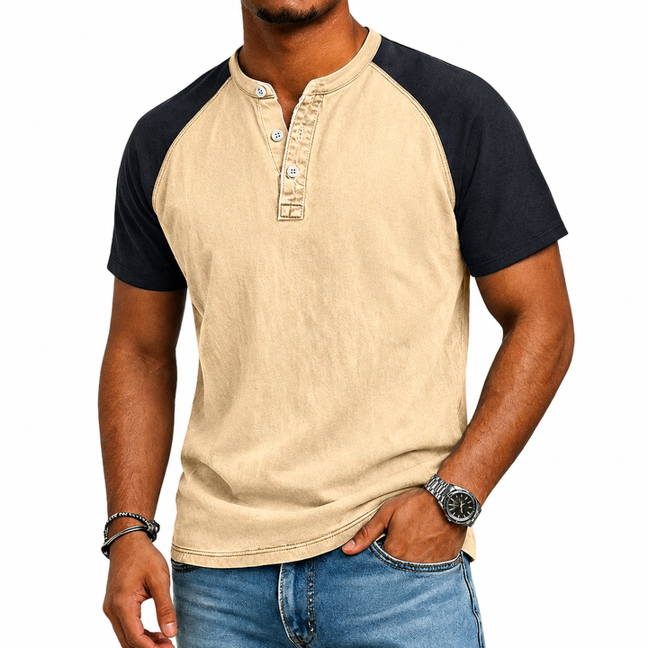 Edgehill - T-shirt Henley a lavaggio vintage