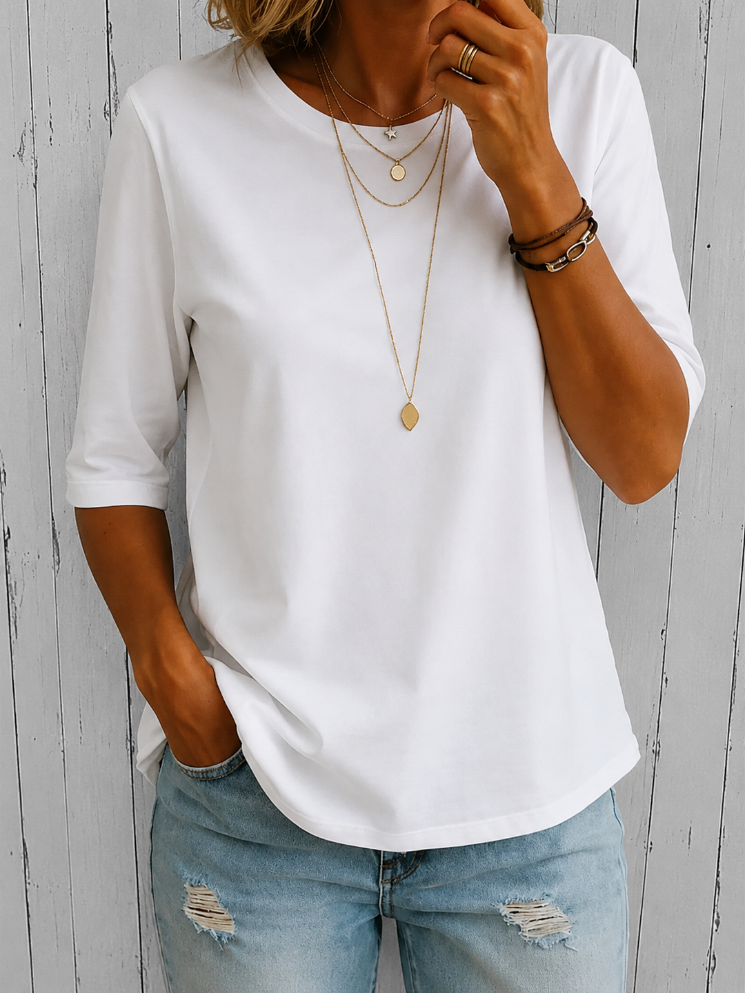 Bellavie - Blusa classica con scollo rotondo