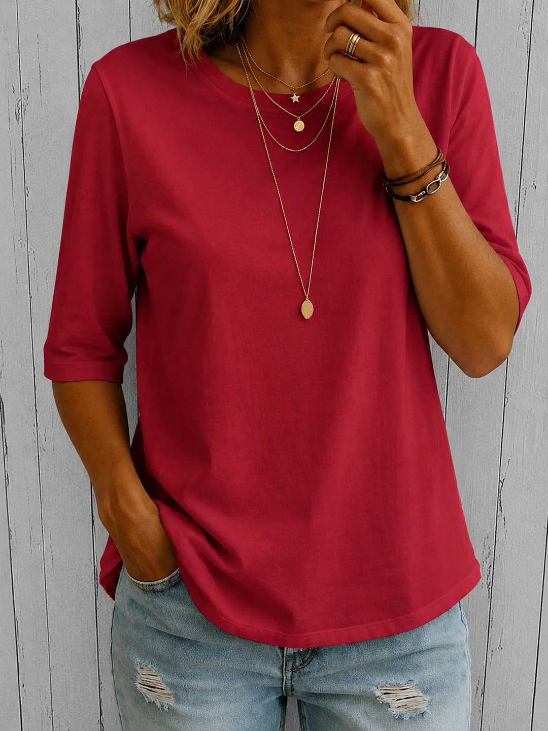 Bellavie - Blusa classica con scollo rotondo
