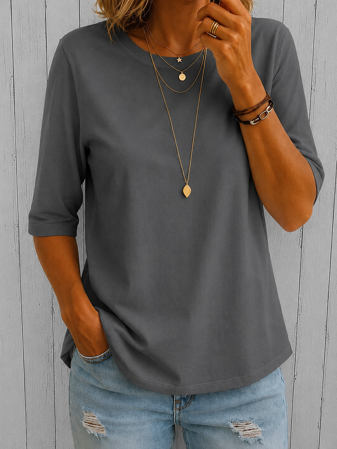 Bellavie - Blusa classica con scollo rotondo