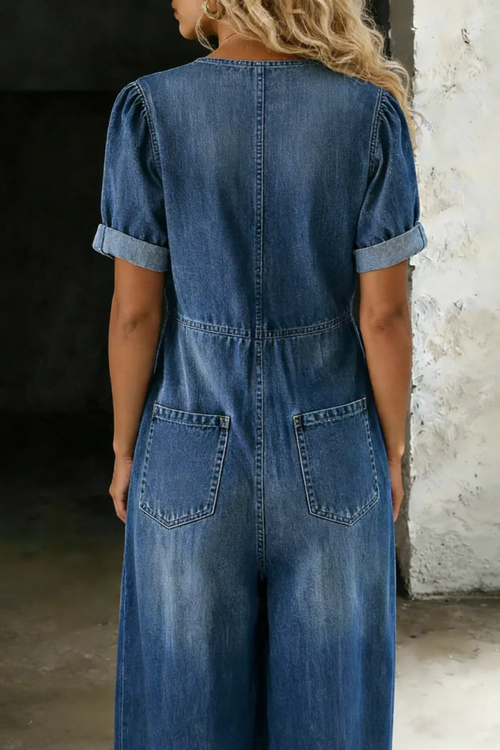 Faelina - Salopette in denim con fiocco sul davanti