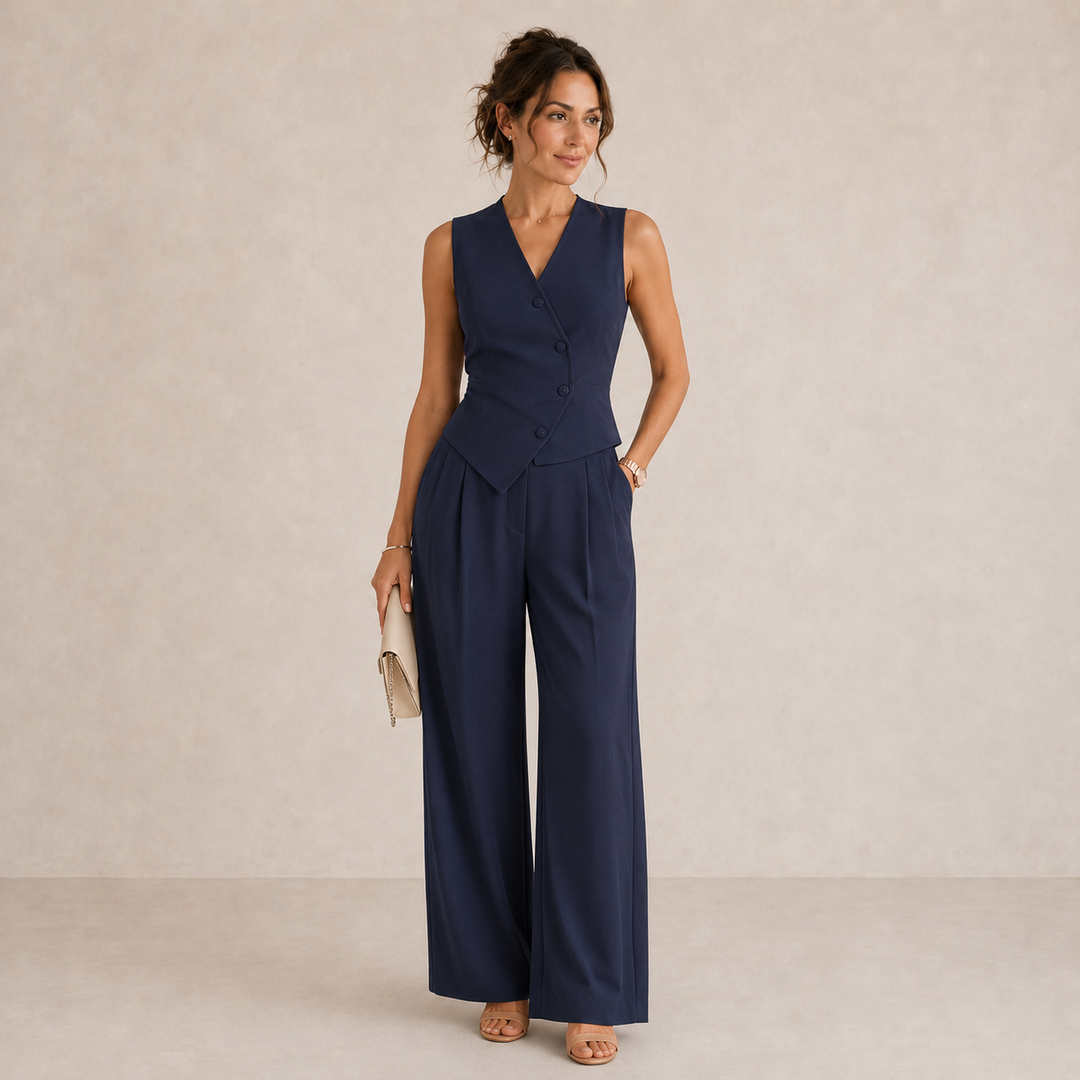 Maristelle - Completo coordinato con blazer smanicato e pantaloni a gamba larga