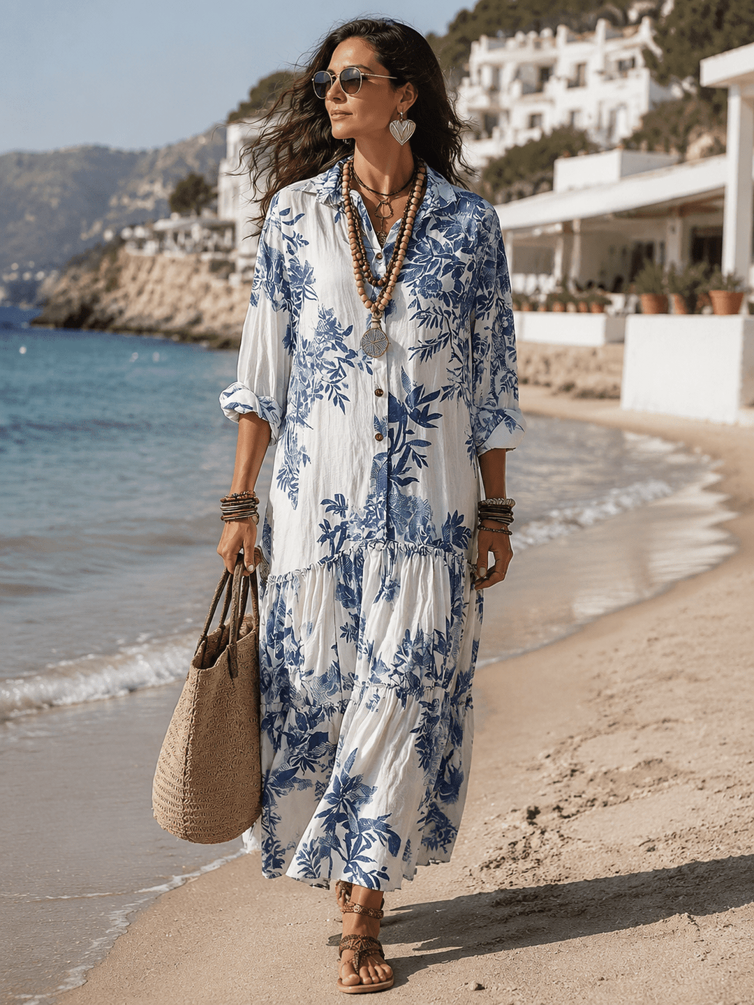 Thealise - Abito lungo leggero a fiori con bottoni