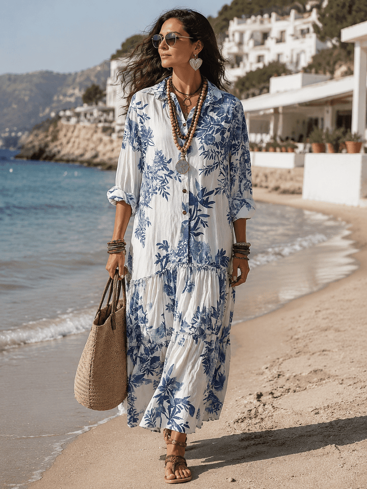 Thealise - Abito lungo leggero a fiori con bottoni