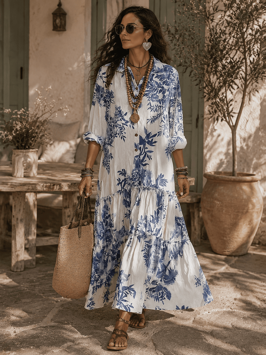 Thealise - Abito lungo leggero a fiori con bottoni
