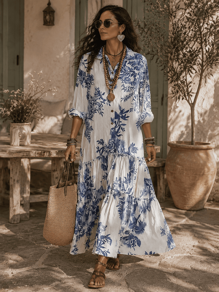 Thealise - Abito lungo leggero a fiori con bottoni