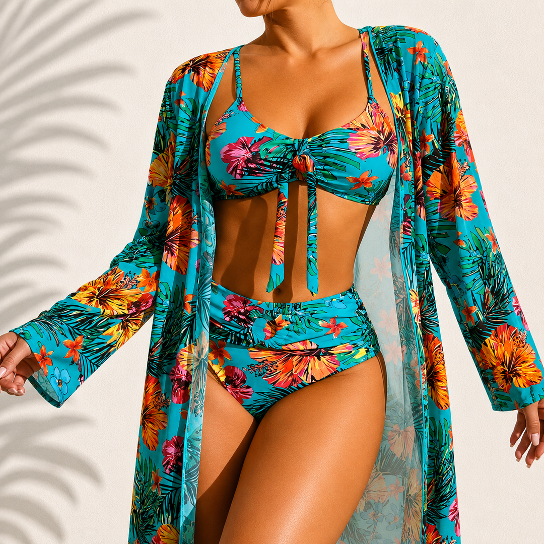 Brialise - Coordinato bikini a vita alta con kimono