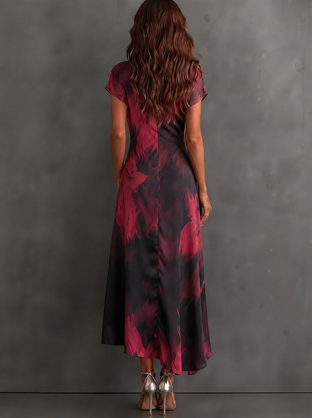 Roselle - Abito lungo con collo a camicia e drappeggio setoso