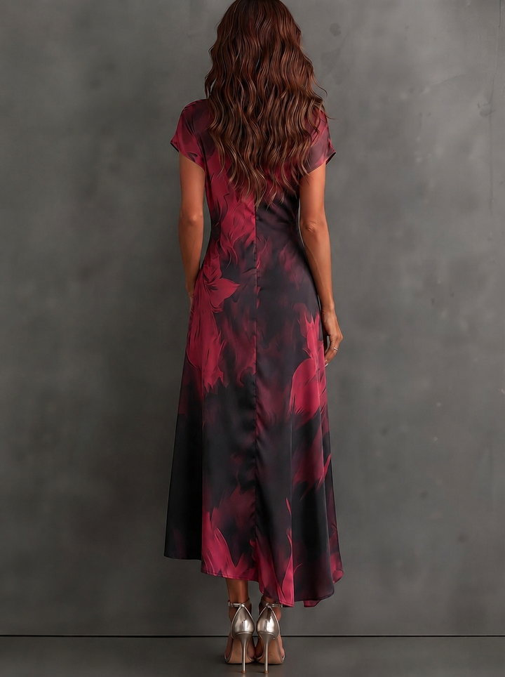 Roselle - Abito lungo con collo a camicia e drappeggio setoso