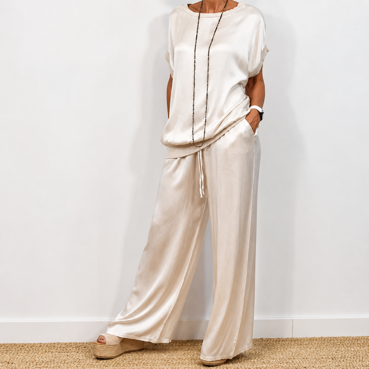 Nadine - Coordinato con top in raso e pantaloni a gamba larga