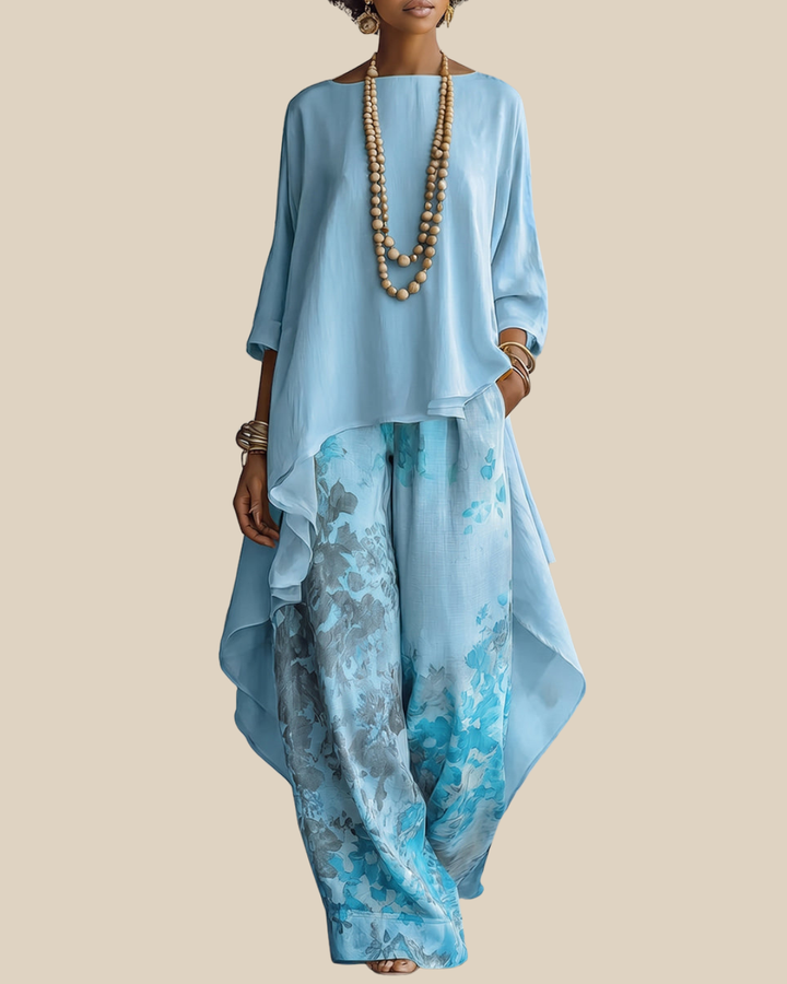 Anwyn - Coordinato con top in chiffon a strati e pantaloni a gamba larga