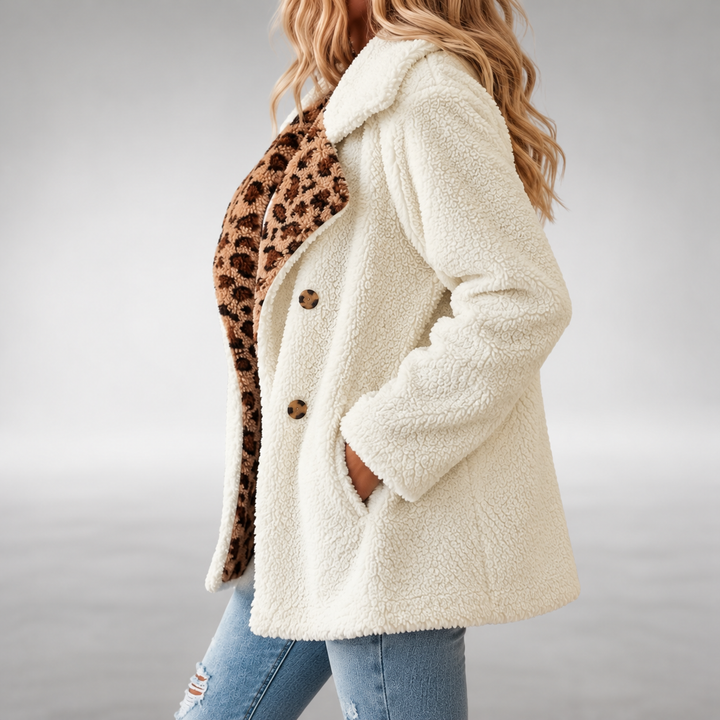 Aerona - Cappotto teddy leopardato morbido al tatto