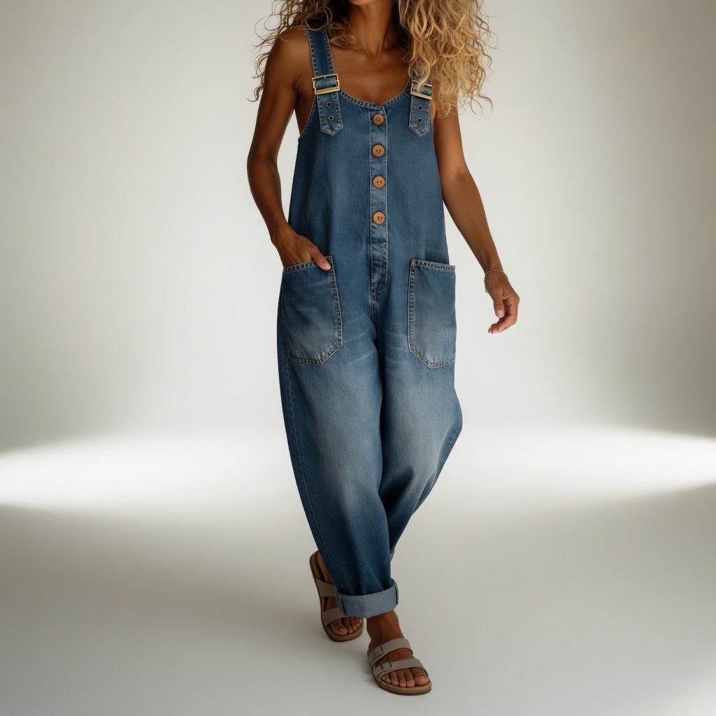 Opaline - Salopette in denim con bottoni