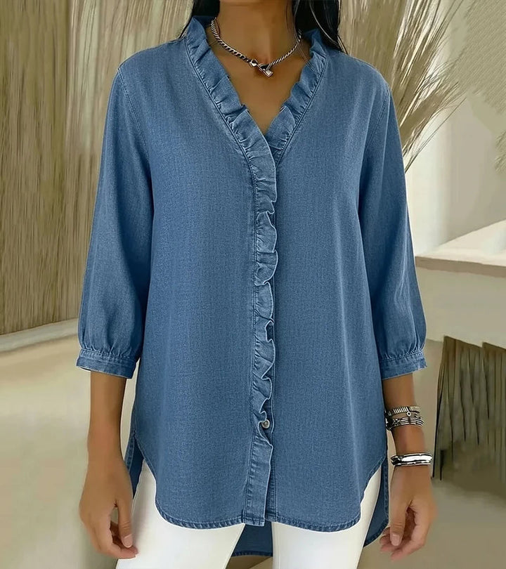 Aelyssa - Blusa con rouches e scollo a V dal tocco morbido