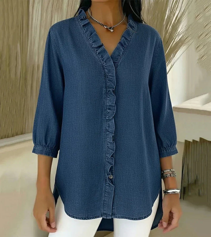 Aelyssa - Blusa con rouches e scollo a V dal tocco morbido
