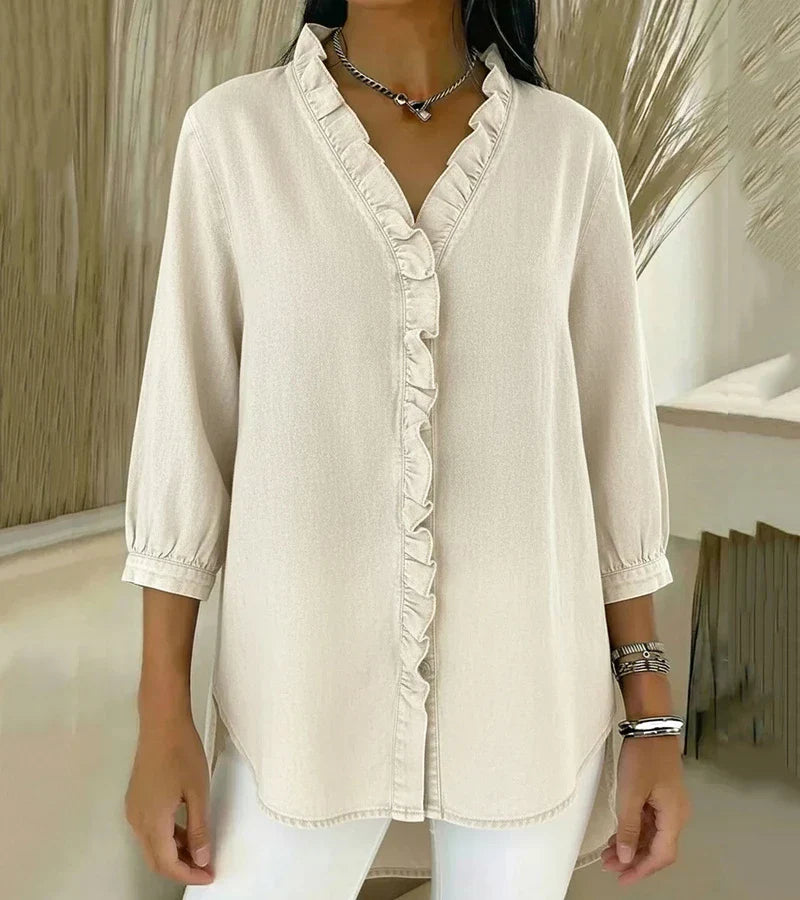 Aelyssa - Blusa con rouches e scollo a V dal tocco morbido