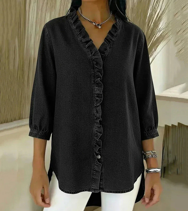 Aelyssa - Blusa con rouches e scollo a V dal tocco morbido