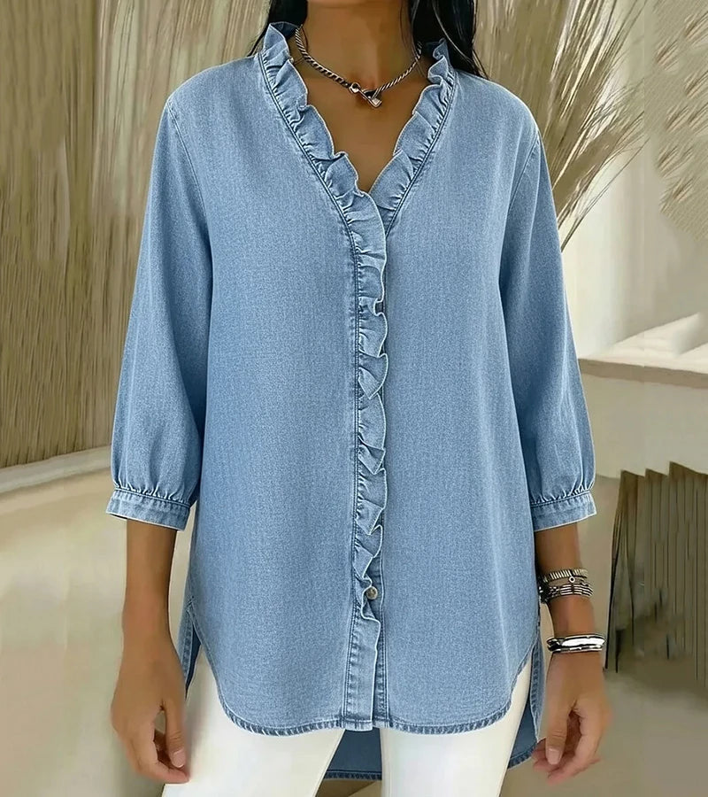 Aelyssa - Blusa con rouches e scollo a V dal tocco morbido
