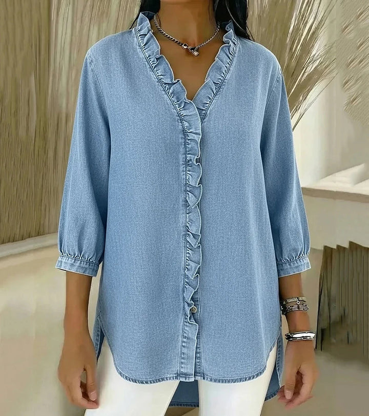 Aelyssa - Blusa con rouches e scollo a V dal tocco morbido