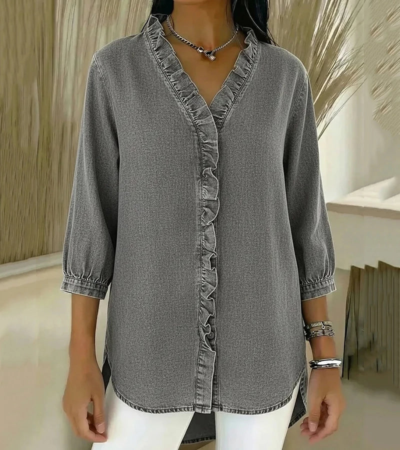 Aelyssa - Blusa con rouches e scollo a V dal tocco morbido