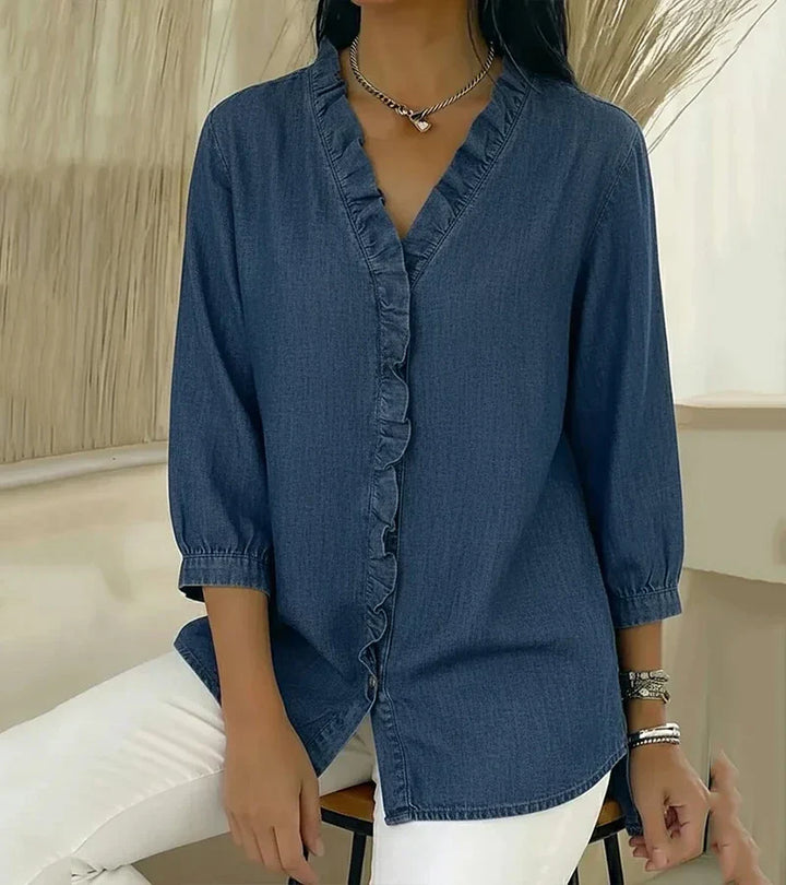 Aelyssa - Blusa con rouches e scollo a V dal tocco morbido
