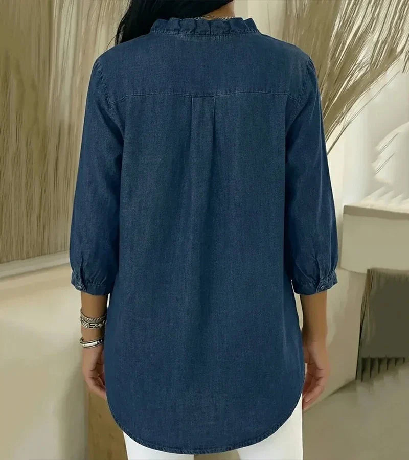 Aelyssa - Blusa con rouches e scollo a V dal tocco morbido
