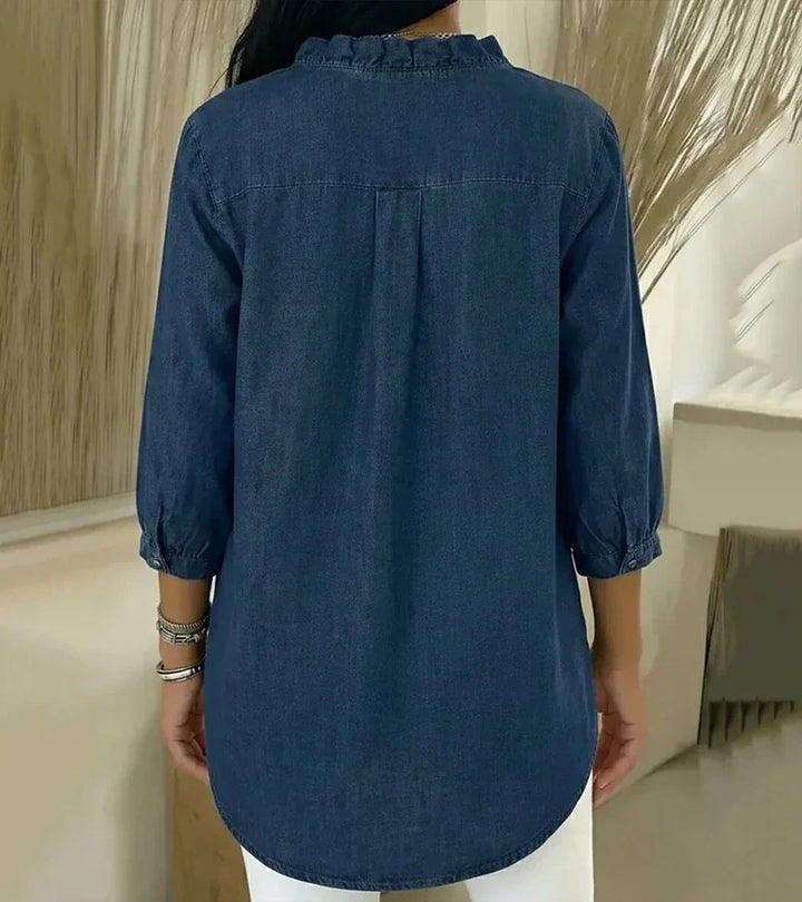 Aelyssa - Blusa con rouches e scollo a V dal tocco morbido