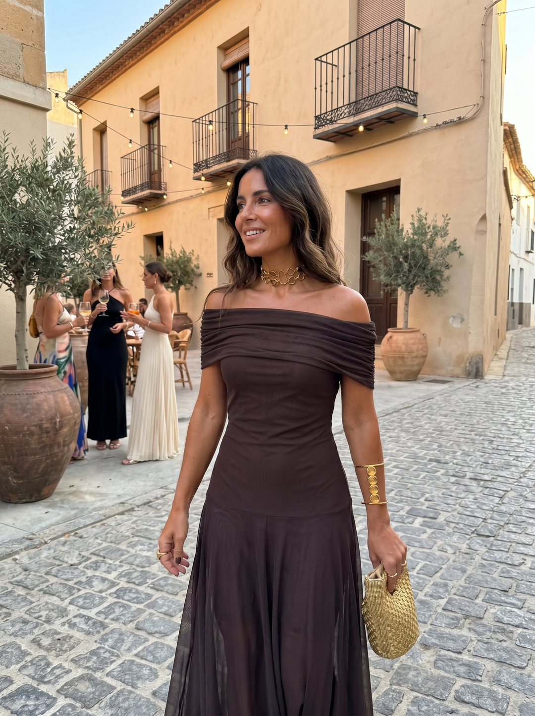 Kaida - Abito drappeggiato con scollo Bardot