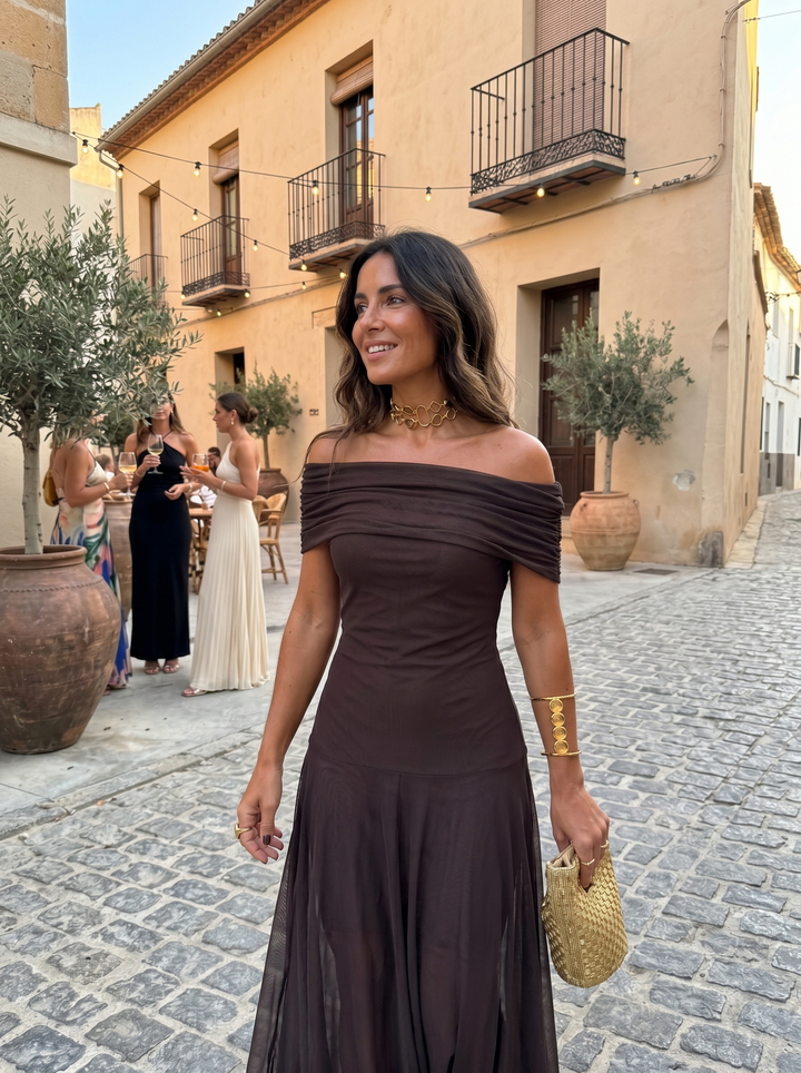Kaida - Abito drappeggiato con scollo Bardot