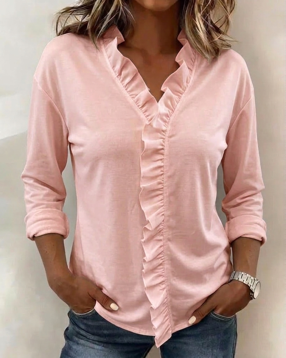 Maeryn - Blusa premium con volant e scollo a V