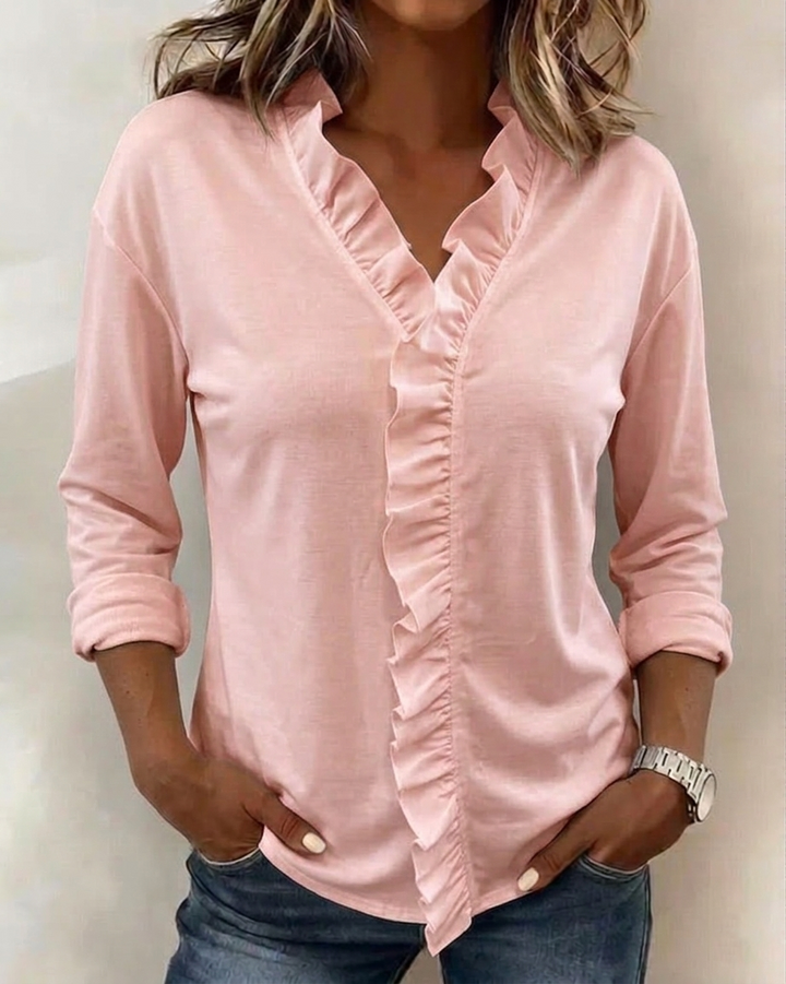 Maeryn - Blusa premium con volant e scollo a V