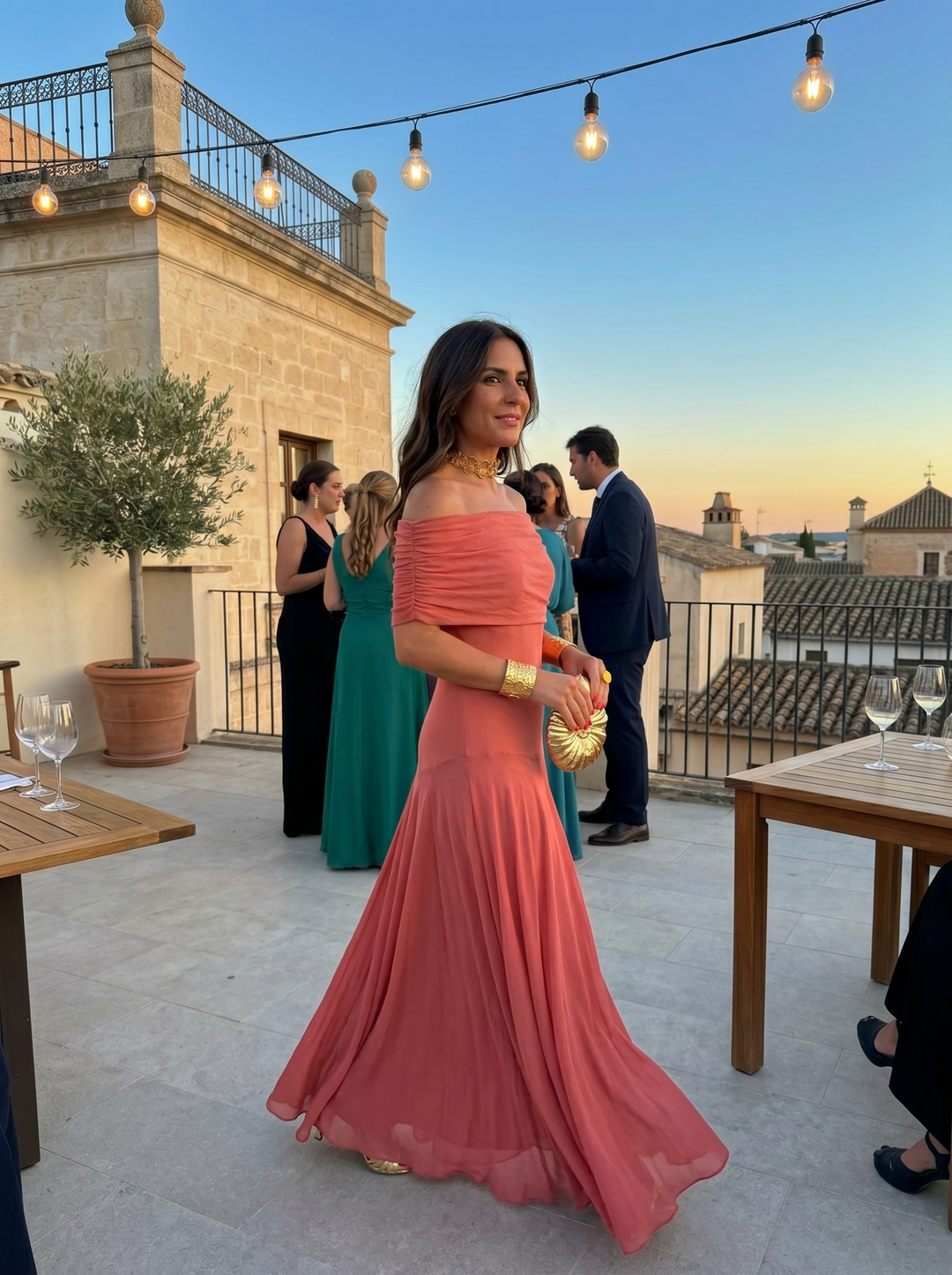 Kaida - Abito drappeggiato con scollo Bardot