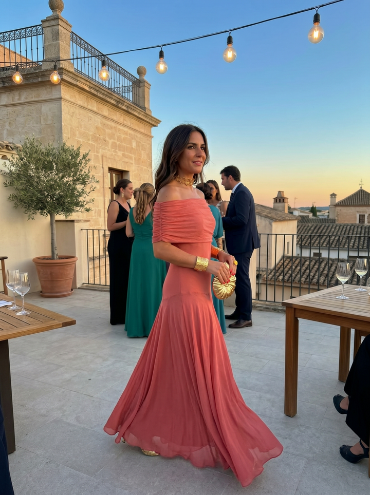 Kaida - Abito drappeggiato con scollo Bardot