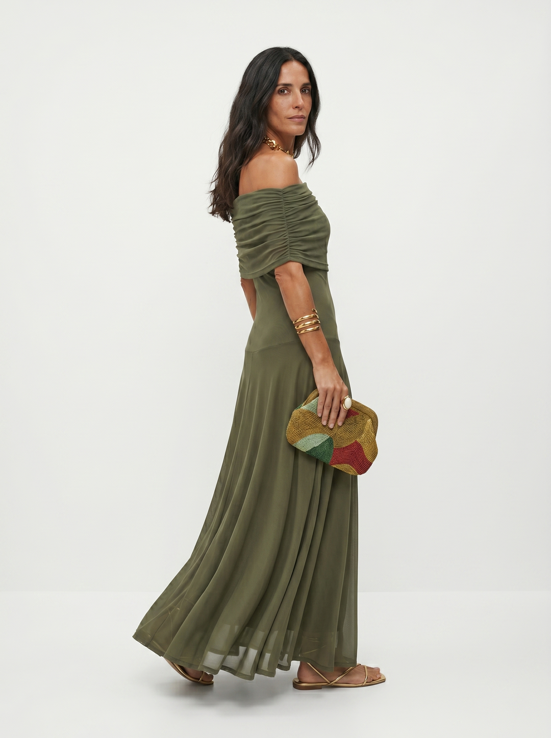 Kaida - Abito drappeggiato con scollo Bardot
