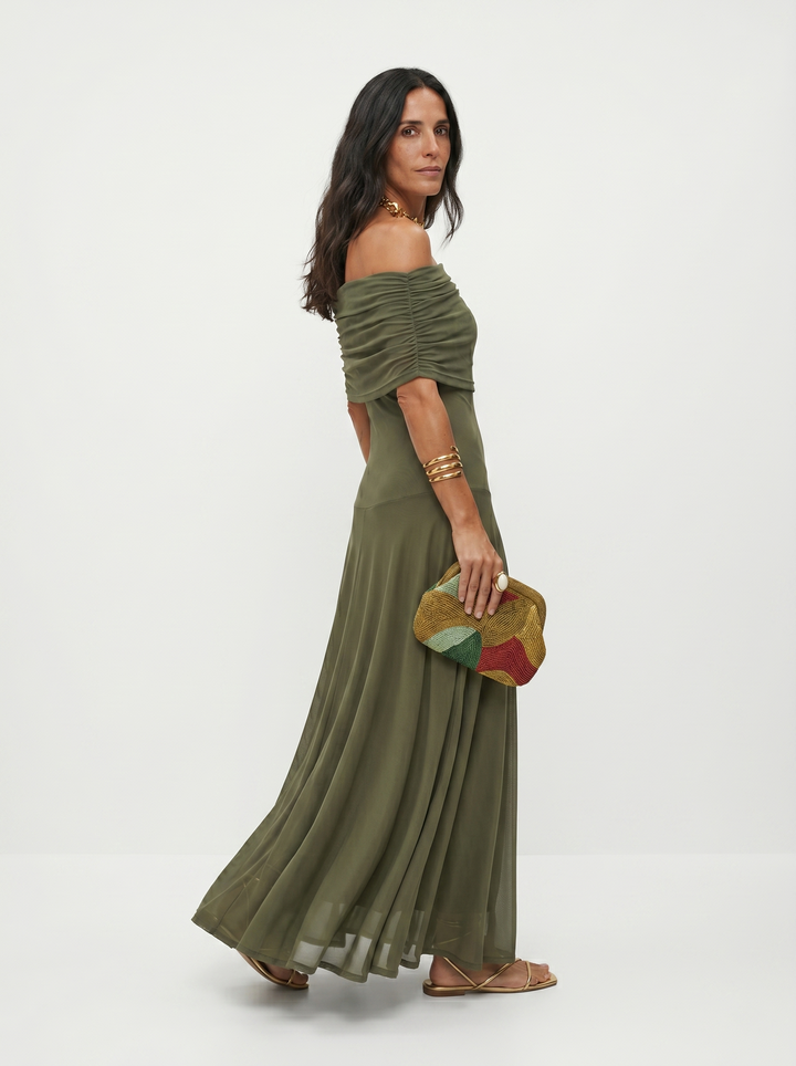 Kaida - Abito drappeggiato con scollo Bardot