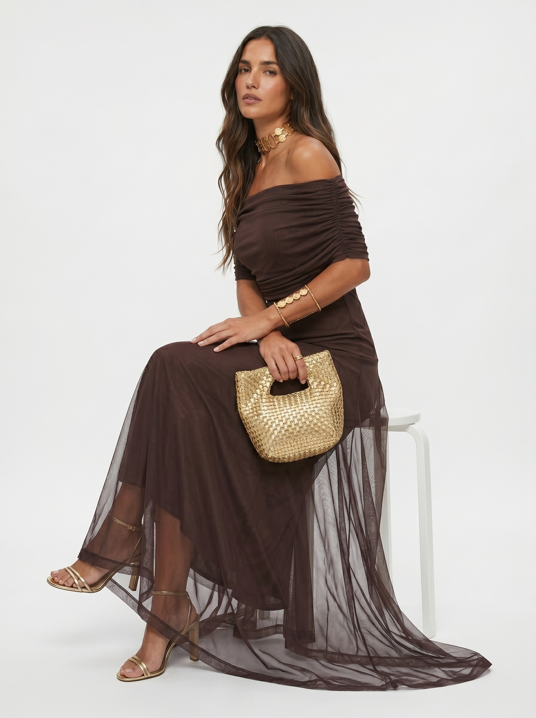 Kaida - Abito drappeggiato con scollo Bardot