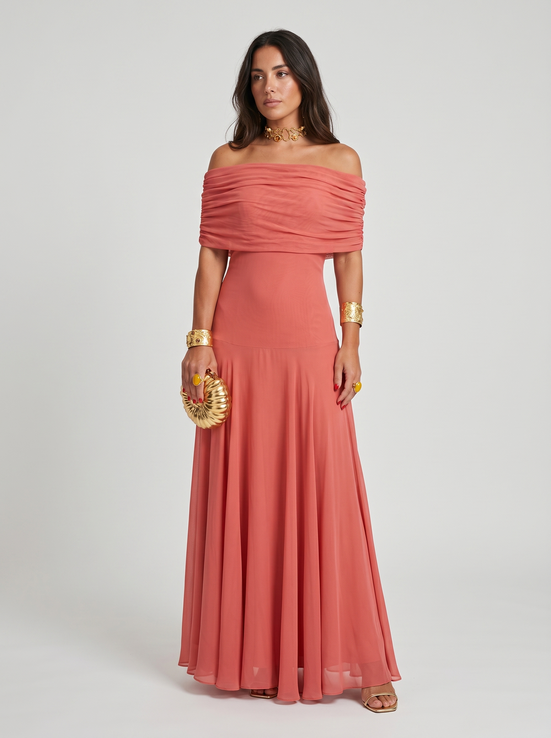 Kaida - Abito drappeggiato con scollo Bardot
