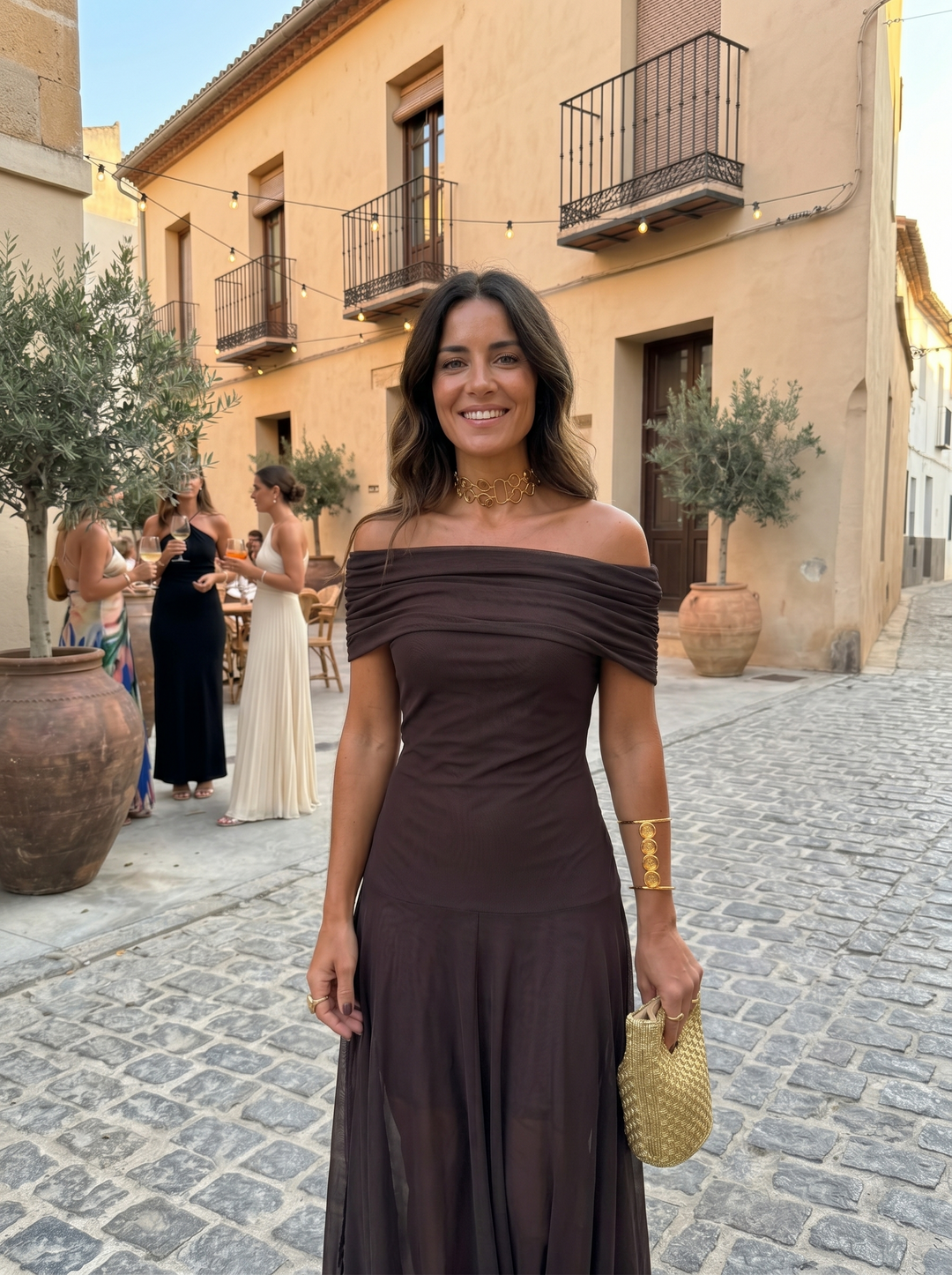 Kaida - Abito drappeggiato con scollo Bardot