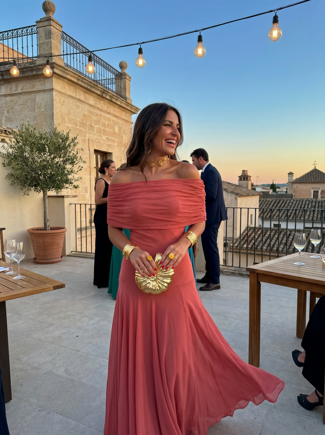 Kaida - Abito drappeggiato con scollo Bardot