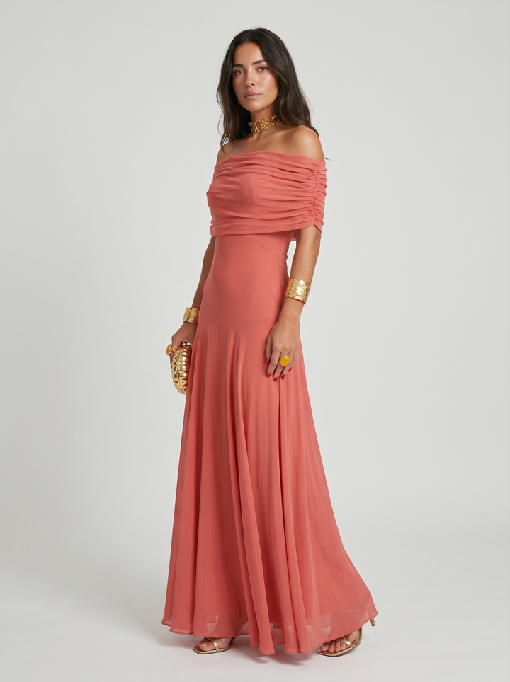 Kaida - Abito drappeggiato con scollo Bardot